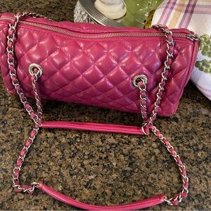 Raspberry Pink  Quilted Chain double handled handbag